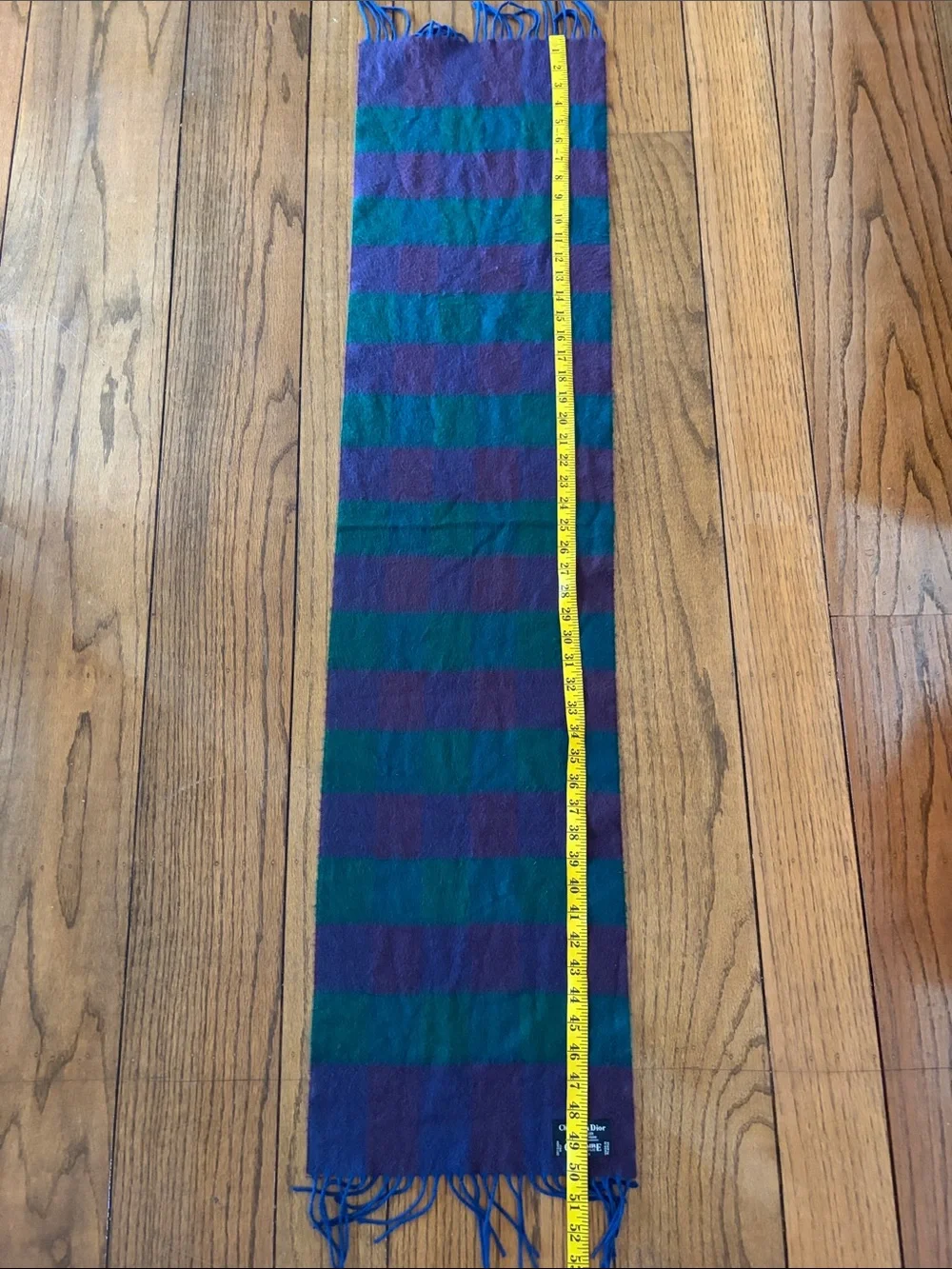 Christian Dior Plaid Fringe Scarf in Green, Blue & Purple Made in France